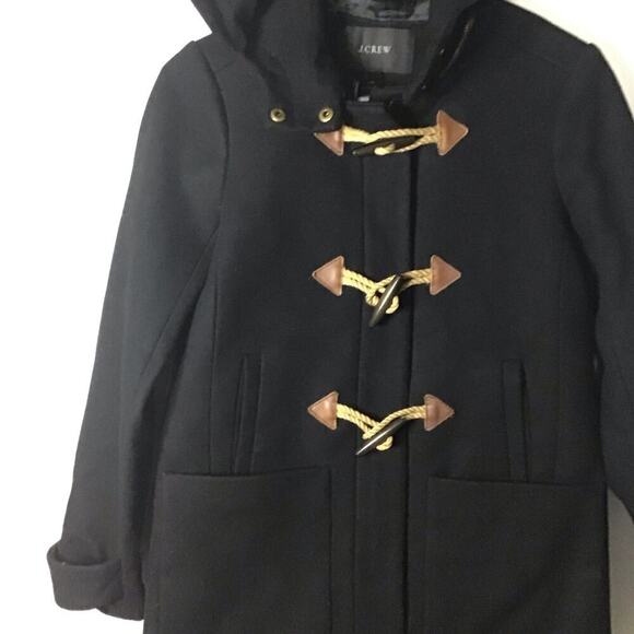 J Crew Wool Blend Black Trench Jacket Pea Coat Zipper Size 00 Nautical Preppy - Picture 3 of 12